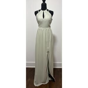 TFNC London Sage Green Halter Maxi Dress Women 8 Open Back Keyhole Formal